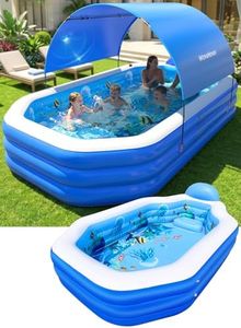 2026 Inflatable Pool with Canopy, Large Inflatable Pool for Kids,Adults, Blow Up Pools with Seats,Oversize Thickened 118"x75"x22"Inflatable Swimming Pools, Kids Pool for Backyard,Ocean Theme-Blue