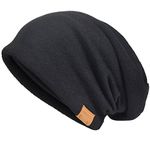 JESSE · RENA Men's Slouch Beanie Skull Cap Lined Oversize Baggy Winter Hat CFB305 (B010b-Black)