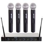 Gemini Sound UHF-04M Four Channel Wireless Handheld Microphone System. Includes 4 handheld wireless microphones