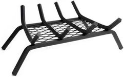 Pleasant Hearth - 1/2" Solid Steel Fireplace Grates With Ember Retainer, Black, 18-Inch