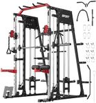 GarveeLife Smith Machine Home Gym All in One, 2200LBS Squat Rack Power Cage Workout Equipment with Smith Bar, LAT Pull-Down Systems, Cable Crossover, Leg Hold-Down and More Attachments (Red Black)