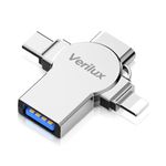 Verilux® 3-in-1 OTG Adapter for Phone USB Flash Drives Converter with Type C & Light-ning Connector, Support USB C PD Charging USB to USB C Adapter USB Flash Drives Converter for Phone, Tablet