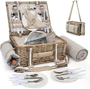 31Pcs Picnic Basket Set for 4 with Insulated Liner and Waterproof Blanket Wine Pouch, Large Wicker Picnic Hamper for Camping,Outdoor,Valentine Day,Thanks Giving,Birthday Christmas for Couples