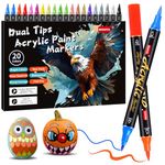 Acrylic Paint Pens Markers,20 Color Paint Markers Dual Fine & Brush Tips For Rock Painting,Fabric,Metal,Glass,Wood,Canvas,Ceramic,Plastic,Non-Toxic & Odor,Premium Art And DIY Craft Supplies