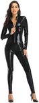 HDE Women's Cat Suit Halloween Costume Zipper Front Wet Look Black Full Body Adult Sized Jumpsuit (Black, Medium)