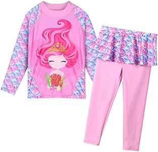 TFJH E Girls Swimsuits 2PCS Long Sleeve Swimming Dress UPF 50+ Rash Guard Set Skirt 8-9y Girl Pink 10A