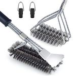 2 Pack BBQ Grill Brush, 18 Inch BBQ Brush Cleaner, Stainless Steel Barbecue Brush with Scraper, Safe BBQ Brush Bristle Free with Multiple Brush Heads for Gas Charcoal Smoker Infrared & Barbecue Grill