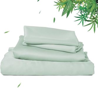 Waterlily Parure de lit 4 pièces 100 % bambou Lyocell avec housse de couette et taies d'oreiller - Tissu bio et naturel - Soie végétalienne - Vert sauge, très grand lit