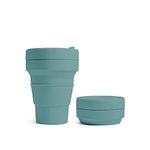 STOJO On-The-Go Collapsible Coffee Cup - 12oz / 355ml - Reusable & Foldable Silicone Travel Mug with Lid - Portable, Pocket Size - Dishwasher Safe - Eucalyptus