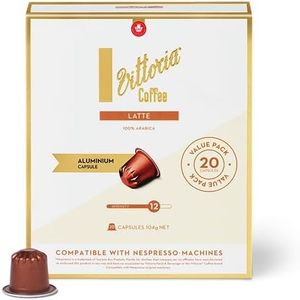 Vittoria Latte 100% Arabica Nespresso Compatible Aluminium Coffee Capsules. Best Served with Milk - 20 Pack Pods