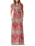 AUSELILY Maxi Dress for Women Summer Casual Long Dresses for Ladies with Pockets L Boho Floral Red