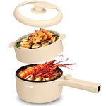 HYTRIC Hot Pot Electric with Steamer, 1.5L Portable Non-Stick Frying Pan, Electric Cooker for Steak, Egg, Pasta, Ramen Cooker with Dual Power Control, Electric Pot for Office, Dorm, Camping, Yellow