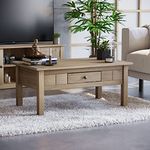 Vida Designs Panama Solid Pine Rustic Living Room Furniture 1-Drawer Coffee Table, Wood, Natural