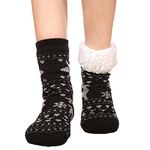 FRALOSHA Slipper Socks Reindeer Home floor Socks Winter Warm Cozy Fuzzy lined Socks Super Soft Womens Socks (Black)