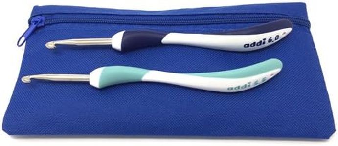 Camtiac Crochet Hook Set, Addi Swing Maxi 5.5 and 6, Ergonomic Design, Storage Case, Blue, Purple, 2 Pieces