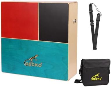 GECKO Cajon, Cajon Drum, Portable Cajon - Dual-Sided Design | One Side with Triple Bongo Tones, One Side Guitar String Cajon Sound | Hand or Brush Play | Made of Birch and Walnut | Includes Oxford Bag