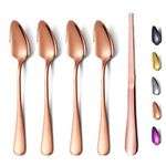 HOMQUEN 4 Piece Grapefruit Spoons and 1 Grapefruit Knife, Stainless Steel Grapefruit Utensil Set, Serrated Edges Spoon (Copper Titanium Plating)