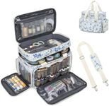 Lyhaxon Sewing Supplies Organizer Bag, Portable Double-Layer Storage Tote with Multiple Pockets and Removable Shoulder Strap, Roomy Sturdy Box Case for Easy Carrying(Bag Only, Blue Floral)
