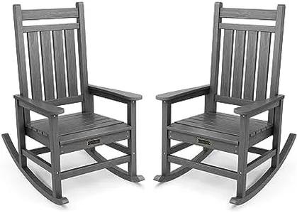 SERWALL Outdoor Rocking Chair Set of 2, HDPE Rocking Chairs for Adult, All Weather Porch Rockers for Lawn Garden, Grey