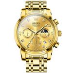 OLEVS Chronograph Watches for Men Big Face Gold Dial Diamond Watch Roman Numerals Analog Quartz Stainless Steel Men Dress Watch Water Resistant Luminous Date Display Men's Wrist Watches