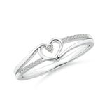 Angara Natural Round Diamond Split Shank Heart Promise Ring in 925 Sterling Silver for Women (Size: 1.5mm | Colour: K | Clarity: I3 | Ring Size: 5) | April Birthstone Jewellery