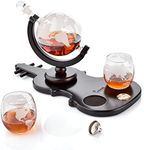 Whiskey Decanter Set – Globe Decanter NEW Violin Shaped Stand with Watch – Liquor Decanter with 2 Etched Drinking Glasses and Bar Funnel – Beautiful Gift Packaging – Included Gift Card – 850ml