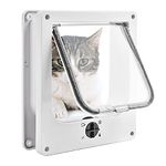 Cat Flap Medium with Magnets, 4 Way Locking flap with Weather-proof Brush, Durable Silent Pet Doors Easy Install for Upvc Door for Wooden Doors - White M