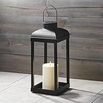 Outdoor Candle Lantern, Solar Powered - 15 Inch Tall, Black Metal, Open Frame (No Glass), Dusk to Dawn Timer, Decorative Large LED Lantern Lights for Front Porch, Garden or Patio Decor