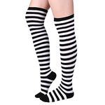 Blulu Christmas Women's High Striped Tights Socks over Knee Striped Long Stockings(Black-White)