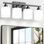 Black Bathroom Lighting Fixtures Over Mirror, 4-Light Anti-Rust Vanity Light for Bathroom, 24Inches Modern Wall Sconce, Standard E26 Base, Milky White Glass Shades, Bulbs Not Included