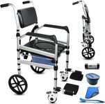 NexusSmash Folding Bedside Commode with Wheels, Padded Shower Chair with Bucket, Rolling Shower Commode Chairs with Soft Backrest, Bedside Commodes for Senior & Handicap