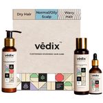 Vedix Customized Hair Fall Control Regimen for Dry,Wavy Hair/Normal-Oily Scalp-Ayurvedic Hair Care Regimen-3 Product Kit-Anti Hair Fall Oil Hibiscus + Eclipta & Shampoo-Nuyantra Pro Hair Growth Serum