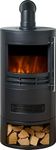 Sureflame Dunston Electric Round Stove with Log Storage & Angled Stove Pipe in Black