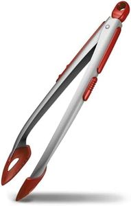 Zyliss Silicone-Tipped Tongs - Kitchen Cooking Tongs for Grilling and Serving - Metal & Silicone Salad Tongs - Tong Lock for Drawer Storage - Dishwasher Safe - Stainless Steel/Red, 13 inches
