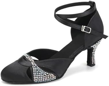 AOQUNFS Chaussures de Danse Latine Femme Strass Salsa Tango Bachata Chaussures de Salon Bout Fermé,L157-Noir-7.5,42EU