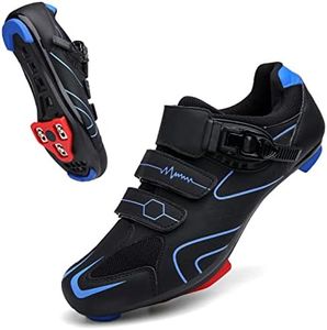 Vicogn Mens Womens Cycling Shoes Compatible with Peloton Indoor Bicycle Pedals Clip in Road Bike Shoes Pre-Installed with Look Delta Cleats, Blue, 9 Women/7.5 Men