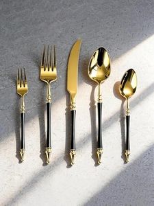 Black and Gold Silverware Set for 6 Modern 30 Piece Flatware Cutlery Elegant Utensils Sets Durable 18/10 Stainless Steel Tableware Set for Home Kitchen Wedding Mirror Polished