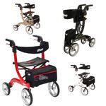 Nitro Rollator Lightweight Folding 4 Wheel Walking Frame Mobility Aid - Choice of Size and Colour (Red, Medium)