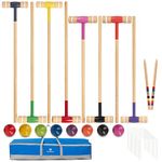 SpeedArmis 8 Players Croquet Set with 32In Regulation and 28In Standard Size Rubber Wood Mallets, Colored PE Ball, Wickets, 21In End Stakes, Lawn Backyard Game Set for Teens, Adults, Family