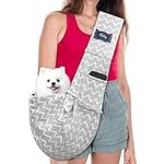 CUBY Reversible Pet Dog Sling Puppy Carrier Hands-free Sling Pet Dog Cat Bag Carrier Soft Comfortable Puppy Kitty Double-sided Pouch Shoulder Carry Tote Handbag (Striped Grey, Non-adjustable)