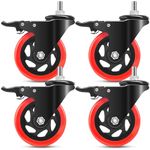 Nefish 4 Inch Stem Caster Wheels, Heavy Duty Threaded Stem Casters, UNC 3/8"-16x1", Safety Dual Locking, No Noise Swivel Casters, Set of 4 Castor Wheels for Cart, Furniture, Shelving