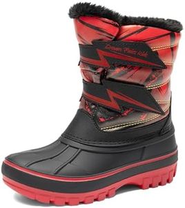 DREAM PAIRS Boys Girls Snow Boots Water-Resistant Outdoor Sport Warm Cozy Anti-Slip Cute Ankle Winter Shoes for Toddler/Little/Big Kid,Size 2 Little Kid,Red/Black,DUCKO