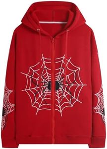 Hesaco Spider Graphic Hoodies Y2k Zip Up Hoodie Men Women Oversized Sweatshirts Y2k Jacket Streetwear Vintage Tops (Red 2,Large,Large)