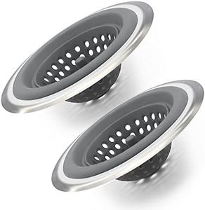 Stainless Silicone Kitchen Set of 2 Sink Strainer, Flexible Silicone Kitchen Sink Drainers, Large Wide Rim 4.5 inch Diameter (Grey)