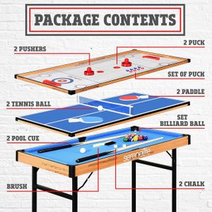 SereneLife 4-in-1 Multi-Game Table – Foosball, Air Hockey, Pool, Table Tennis