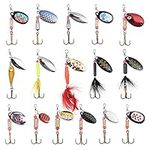 Vicloon Fishing Lures Set, 16 Pcs Fishing Baits Kit Fishing Lures Mixed Including Spinners, Jig hooks, Bait, Sequins Spinner Fishing Lures with Hook, Lifelike Rotating Metal Fishing Bait Set