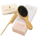 Boar Bristle Hair Brush Set Best for Thin, Short and Fine Hair. Ideal for Women, Men and Kids. Enhance Shine, Improve Texture, Reduce Frizz. Wood Detangler Tail Comb & Travel Pouch Included