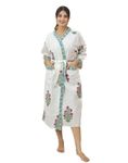 Rigdom Hand Block Print Premium Cotton Waffle Fabric White Bathrobe (White::Rich Pink)