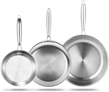 SuperCook 3-Piece Tri Ply Stainless Steel Frying Pan Set, 8"/10"/12" Stainless Steel Frying Pans, Stainless Skillet Pan, Sauté Pans, Non-Toxic, Multiclad, Induction Oven Compatible, Dishwasher Safe
