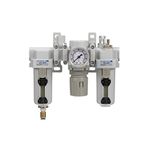 PneumaticPlus SAU300A-N03G-MEP - Dual Air System 3/8" NPT - Compressed Air Filter, Pressure Regulator & Lubricator w/Additional Free Air Port 1/4" NPT - Manual Drain, Metal Bowl
